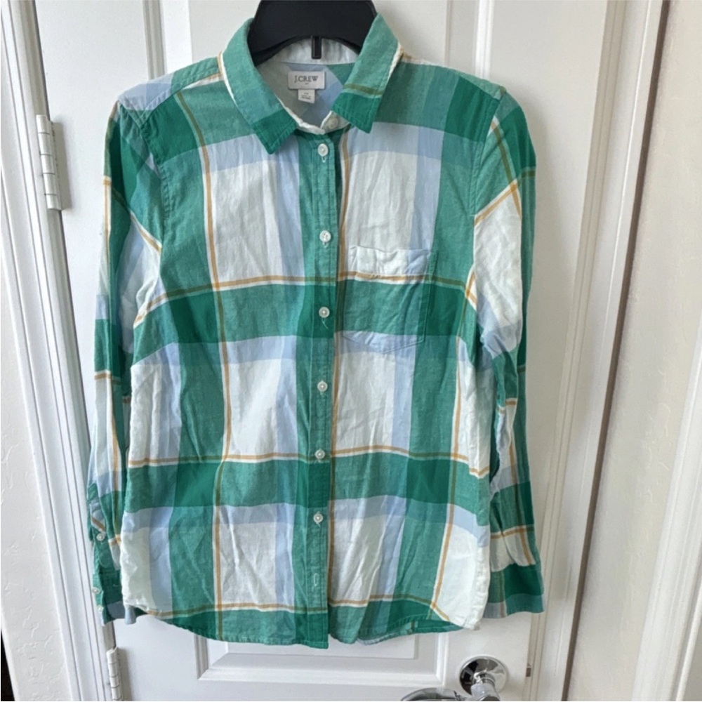 J. Crew Green and Blue Plaid Shirt